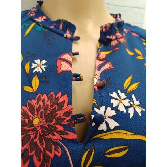 LOFT Women’s Top Tunic Blouse Floral Long Sleeve Petite XXS V Neck Buttons - Picture 4 of 11